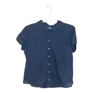 Nautica Navy Swiss Dot 100% Cotton Button Up Blouse